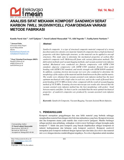 PDF ANALISIS SIFAT MEKANIK KOMPOSIT SANDWICH SERAT KARBON TWILL 3K