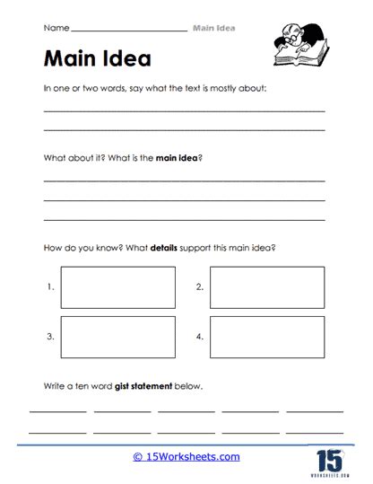 Main Idea Details Worksheet