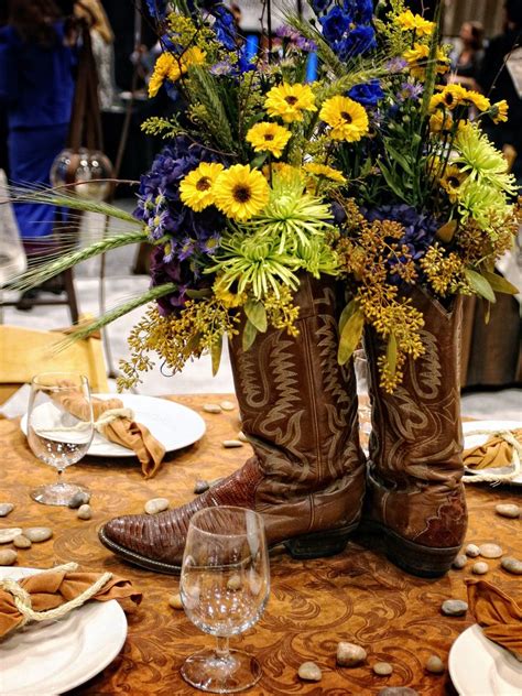 Blue Wedding Decorations And Themes Cowboy Boot Centerpieces Country