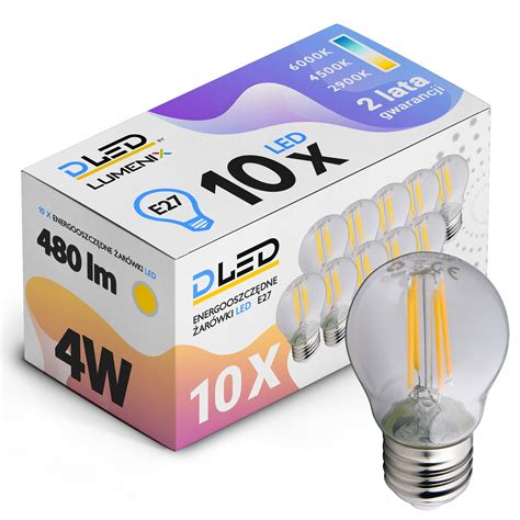 10x Żarówka LED E27 480lm 4W FILAMENT EDISON NEUTRALNA Ozdobna 3820 10