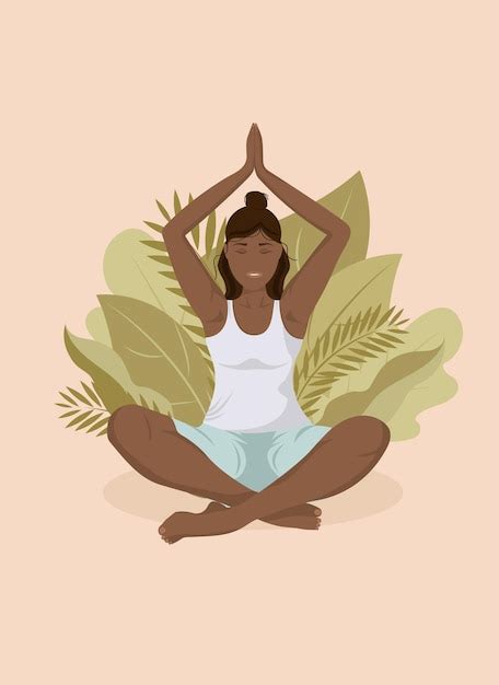 Mujer Joven Sentada En Posici N De Loto Practicando Meditaci N Vector