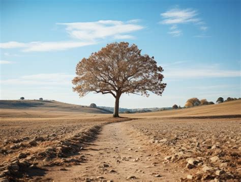 A Lone Tree In The Middle Of An Empty Field Premium AI Generated Image