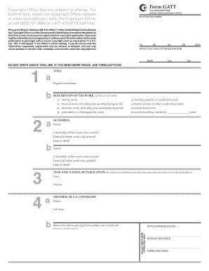 Fillable Online Copyright Form GATT Is For Registration Of A Copyright