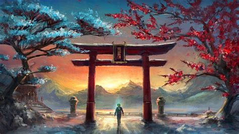 ArtStation Trees Fantasy Art Torii Landscape HD Wallpaper Rare