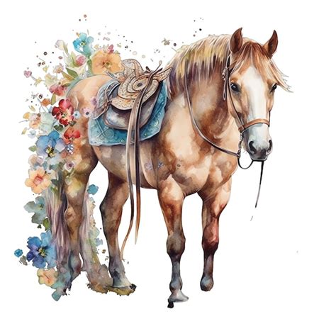 Premium AI Image | Spring horse watercolor illustration spring clipart