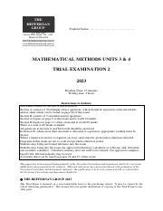 Mathematical Methods Units Trial Exam Comprehensive Course Hero