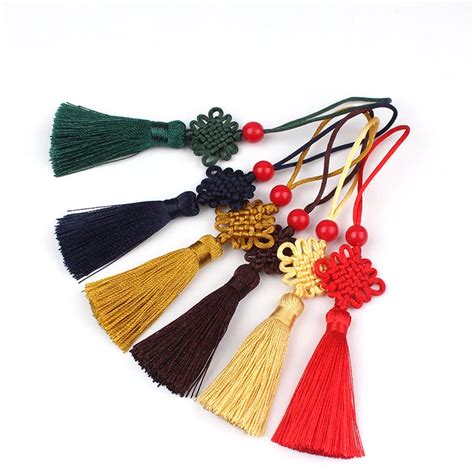 12pcslot 5cm Chinese Knot Tassel With Beads Silk Fringe Sewing Tassel Trim Decorative Key