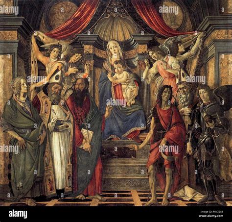 Madonna And Child Enthroned With Angels And Saints Hi Res Stock