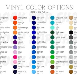 Oracal Vinyl Color Options Editable Color Chart Canva Template Etsy