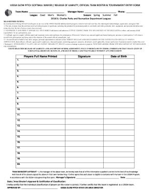 Usssa Softball Waiver Form Fill And Sign Printable Template Online