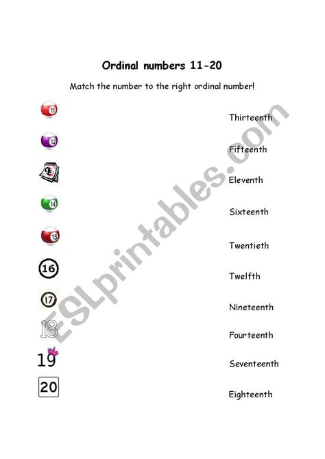 Ordinal Numbers 11 20 Esl Worksheet By D4monika