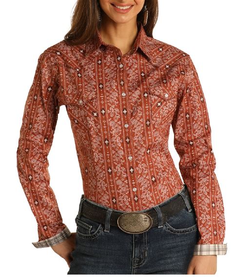 Panhandle Womens Roughstock Aztec Paisley Snap Shirt Cowpokes Work And Western