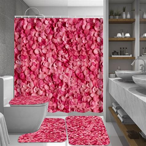 Happy Valentines Day Shower Curtain Set Bathroom Curtain Set Rose Petal