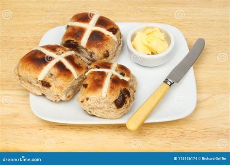 Toasted Hot Cross Buns Stock Photo Image Of Plate Cross