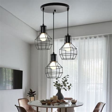 Idegu Lustre Suspension Luminaire En Cage Noir Lampe Plafonnier