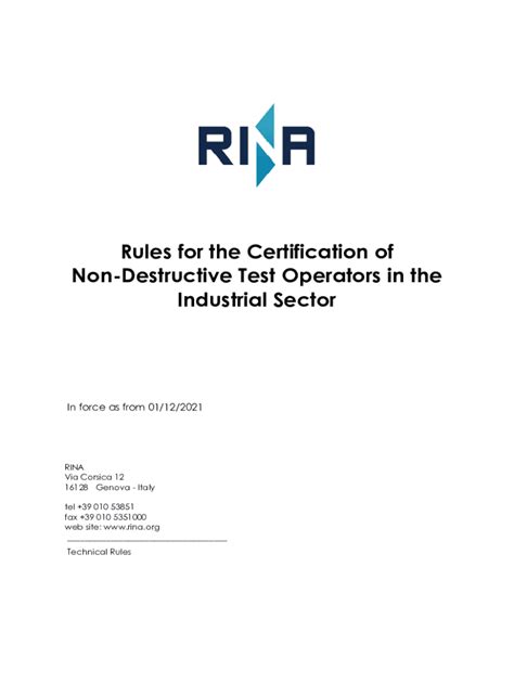 Fillable Online Rules For The Certification Of Non Destructive Test