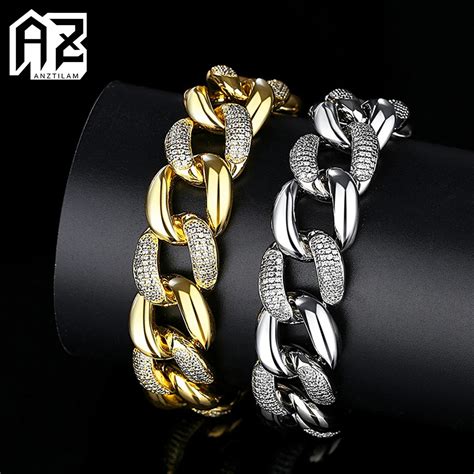 Az Neue Shiny Bling Iced Out Kubanischen Kette Link Armband F R M Nner