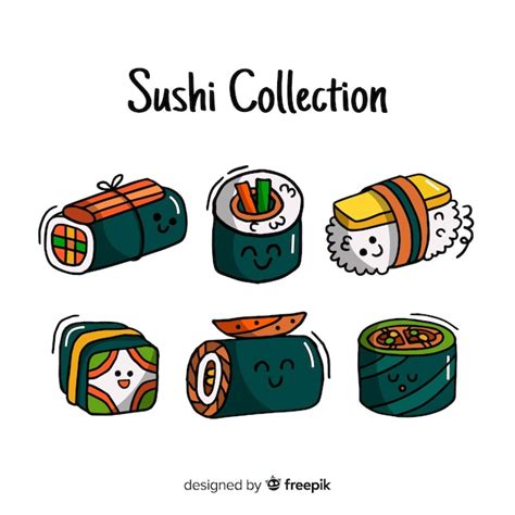 Free Vector Hand Drawn Sushi Kawaii Pack