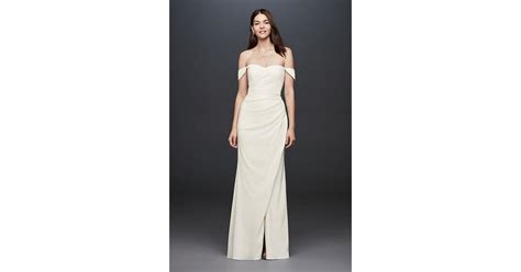 Davids Bridal Draped Off The Shoulder Crepe Sheath Gown Shop The