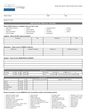 Fillable Online Urological History Form Vhc Physician Group Fax Email