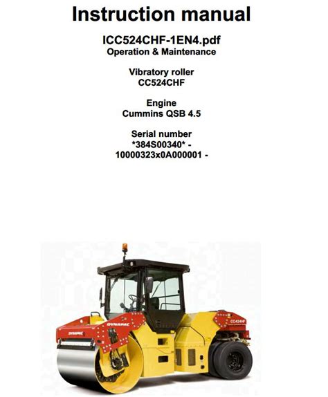 Dynapac Vibratory Roller CC524CHF Operation Maintenance Parts Manual