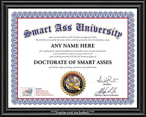 Smart Ass University Certificate Diploma Funny Joke Gag Office Desk