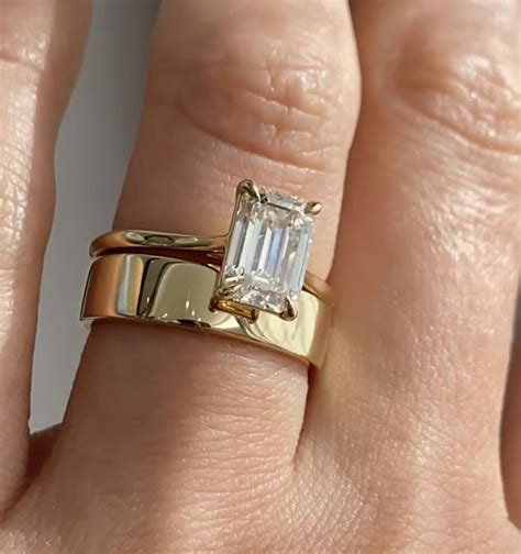 Rectangle Engagement Rings Gold Emerald Cut Engagement Ring Gold Band