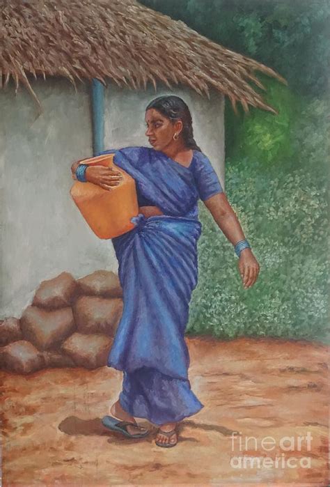 Woman Fetching Water In Kodam Painting By Ramya Sadasivam Fine Art