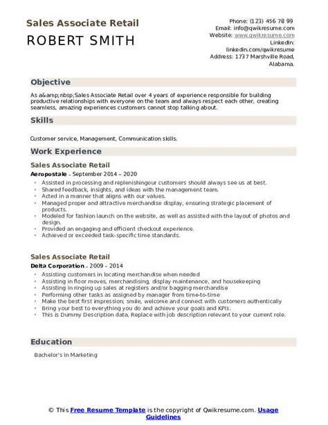 Sales Associate Retail Resume Samples Qwikresume