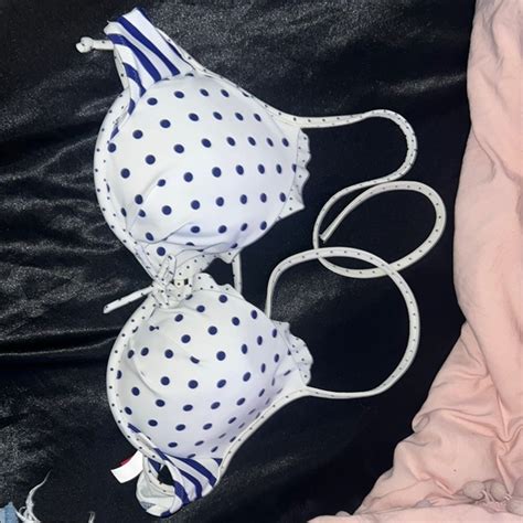 Victoria S Secret Swim Victorias Secret White And Blue Polka Dot Bikini Top Poshmark