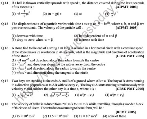 Neet Physics Kinematics Mcqs Set D Multiple Choice Questions