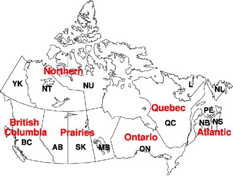 The six regions (in red) used in this study: British Columbia region ...