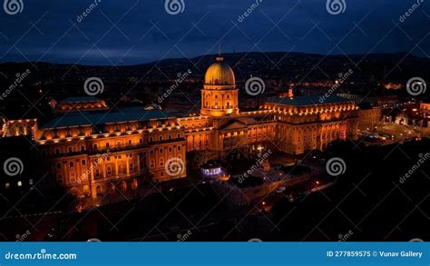 Aerial Night View of Buda Castle Royal Palace in Budapest, Hungary ...