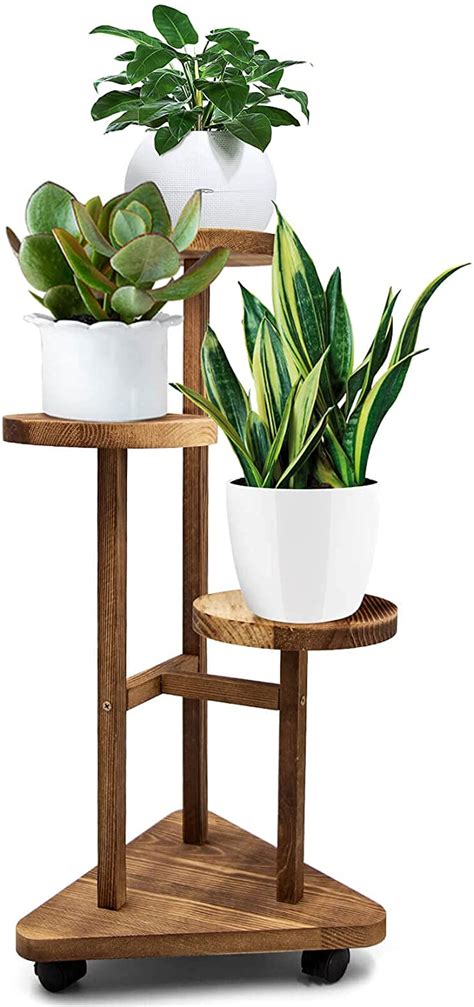 GEEBOBO 3 Tier Plant Stand Tall Wood Plant Shelf Holder For Indoor