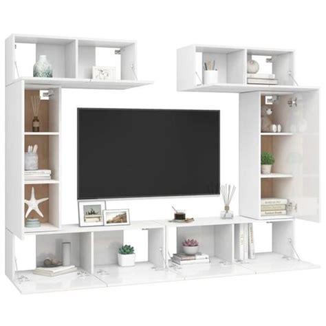 Zerodis Ensemble De Meuble Tv Pcs Blanc Brillant Agglom R Ab