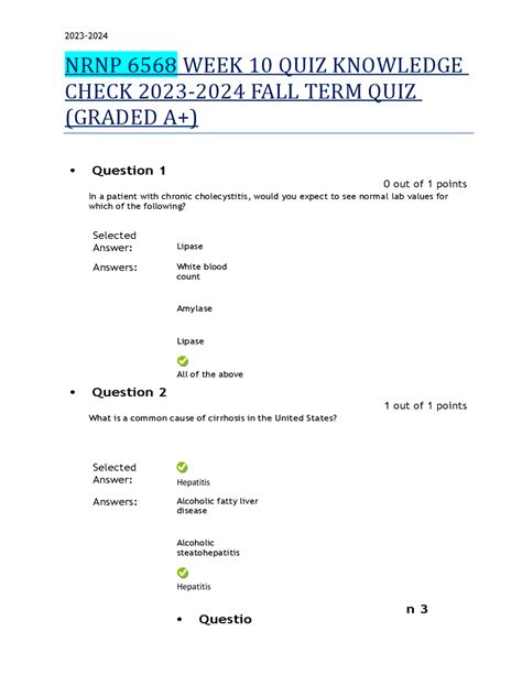 Nrnp Week Quiz Knowledge Check Fall Term Quiz Graded