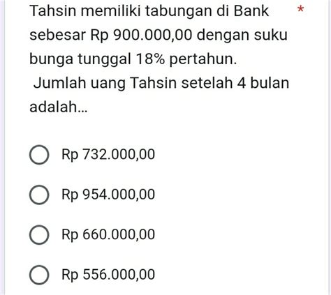 Solved Tahsin Memiliki Tabungan Di Bank Sebesar Rp Dengan