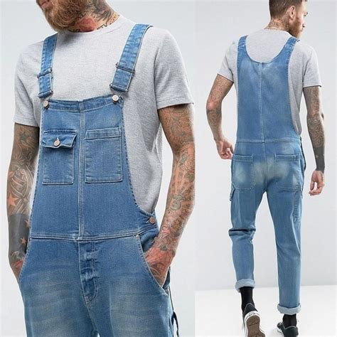 Mens Fashion Casual Denim Jumpsuit Pocket Jeans Overalls For Men