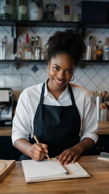 Premium Photo Confident Cafe Owner Writing In Register Book