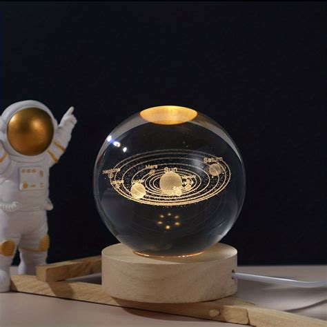 Crystal Ball Night Light Crystal Astronaut Planet Globe D Laser