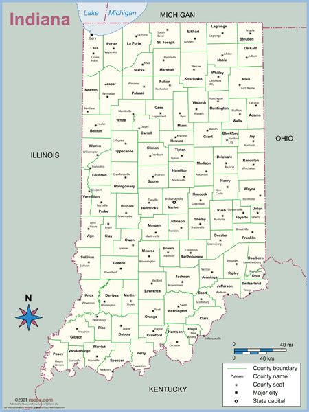 Indiana State Map With Cities And Counties Table Rock Lake Map