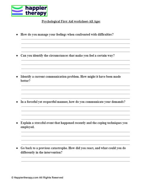 Psychological First Aid Worksheet All Ages Happiertherapy