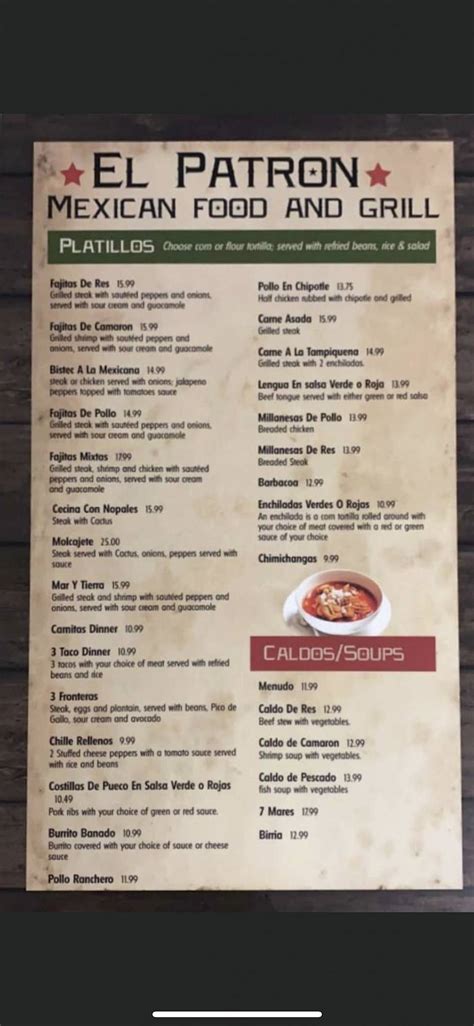 Menu At El Patron Mexican Grill Restaurant New London