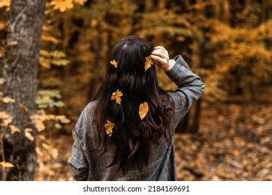 Back View Brunette Woman Fall Yellow Stock Photo 2184169691 Shutterstock