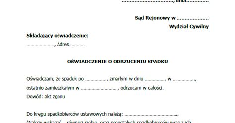 Odrzucenie Spadku Wz R