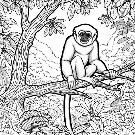 Curious Gibbon On Tree Branch Coloring Page Lulu Pages