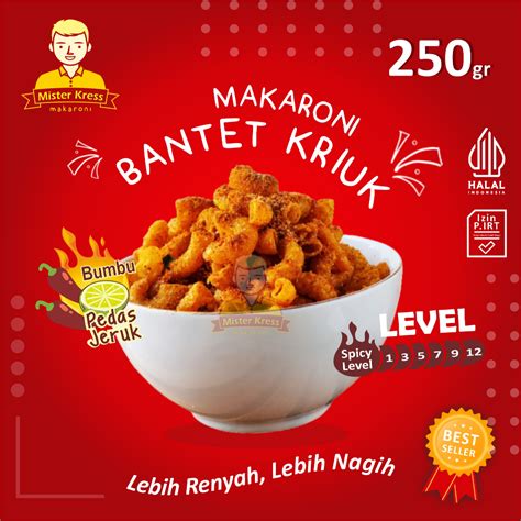 Jual Mister Kress Makaroni Bantet Gr Bantet Kriuk Pedas Renyah Daun