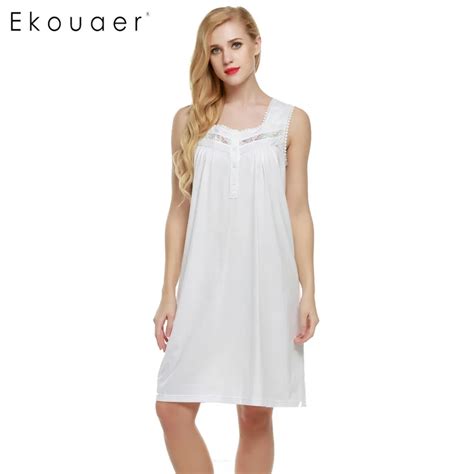 Ekouaer Nightgown Sexy Women Lingerie Nightwear Sleeveless Lace