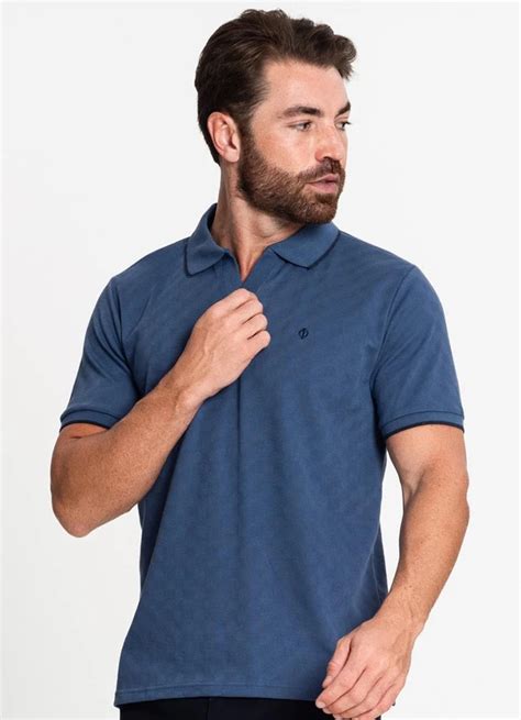 Camisa Polo Masculina Em Meia Malha Azul Diametro