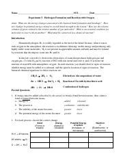 Experiment 5 Hydrogen Formation Reaction with Oxygen - Name SCS- Date ...